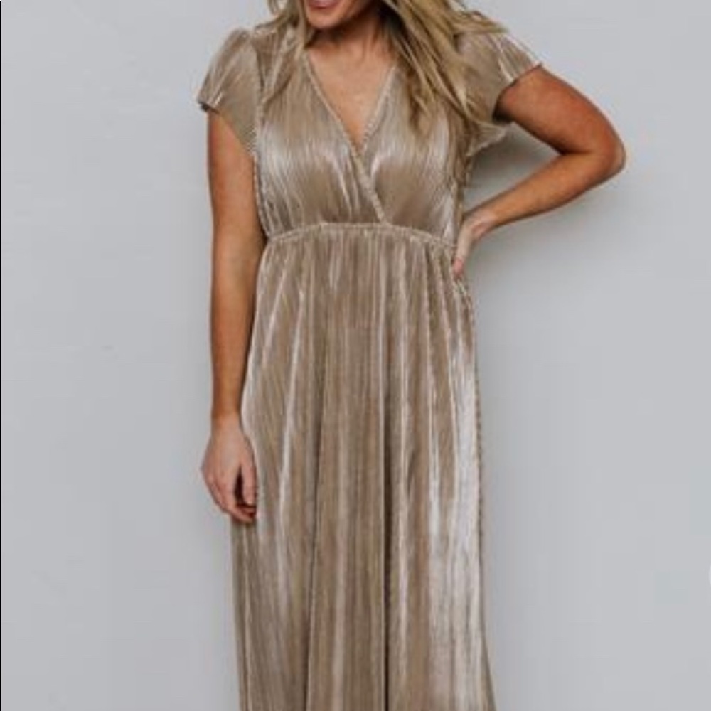 Baltic Born- Athena gold pleated maxi dress